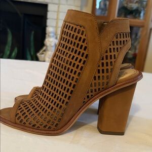 Vince Camuto Brown Peep-Toe Block Heels